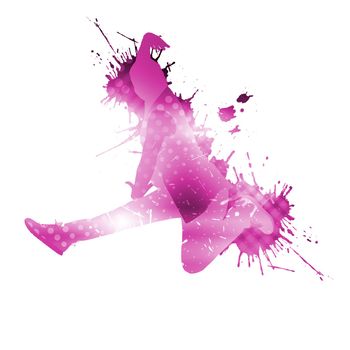 Colorful silhouette of dancer in jump on white background