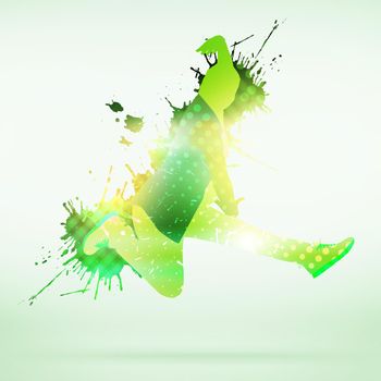 Colorful silhouette of dancer in jump on white background