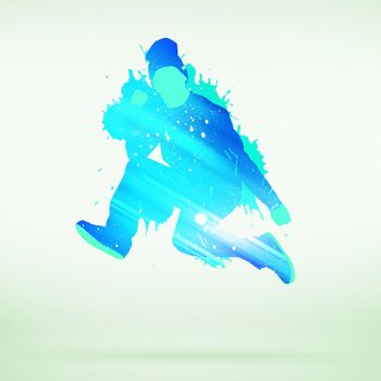 Colorful silhouette of dancer in jump on white background