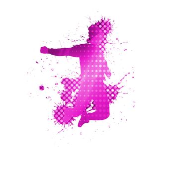 Colorful silhouette of dancer in jump on white background