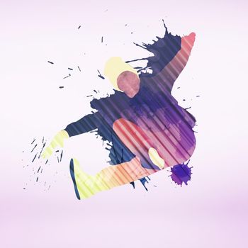 Colorful silhouette of dancer in jump on white background