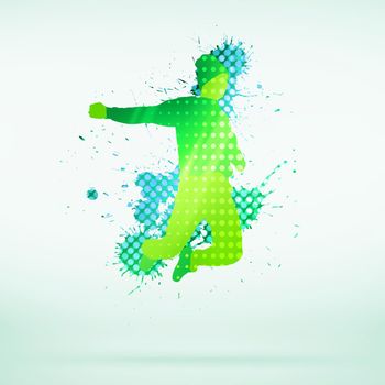 Colorful silhouette of dancer in jump on white background