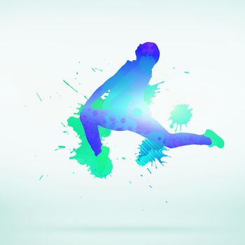 Colorful silhouette of dancer in jump on white background