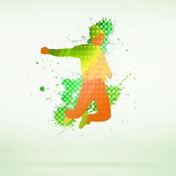 Colorful silhouette of dancer in jump on white background