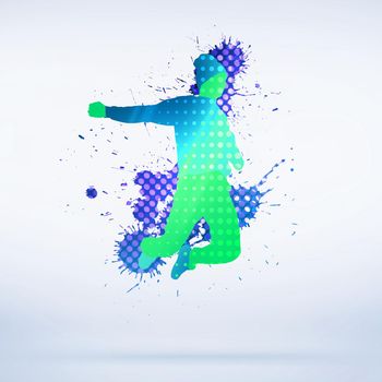 Colorful silhouette of dancer in jump on white background