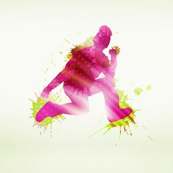 Colorful silhouette of dancer in jump on white background