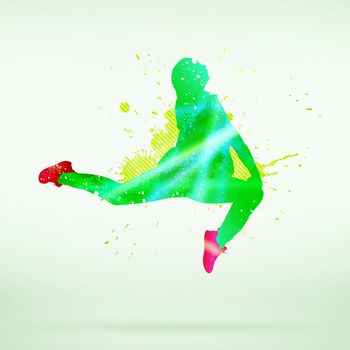 Colorful silhouette of dancer in jump on white background