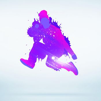 Colorful silhouette of dancer in jump on white background