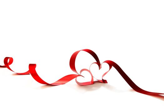 Two ribbon hearts isolated on white background