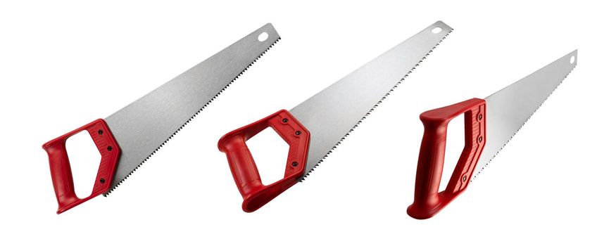 Hand hacksaw in different angles on a white background.