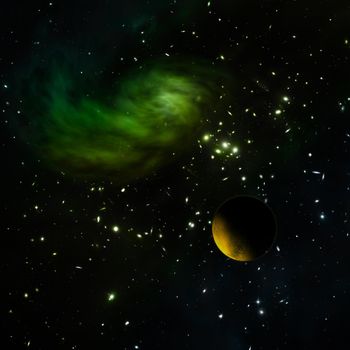 Planet in a space against stars and nebula. Elements of this image furnished by NASA 3D rendering.