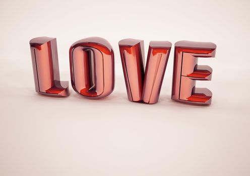 Dimensional inscription of LOVE on background. 3D illustration.
