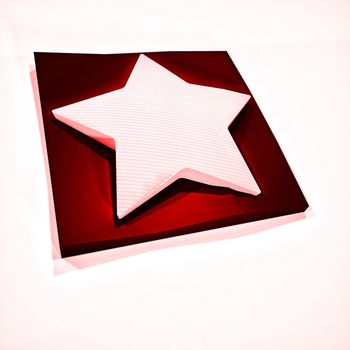 Red star 3D symbol on a wooden support. 3D rendering.