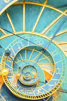 Droste effect background based on Prague astronimical clock. Abstract design for concepts related to astrology, fantasy, time and magic.