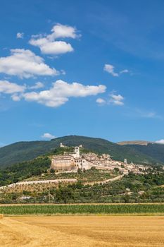 Assisi village in Umbria region, Italy. The town is famous for the most important Italian St. Francis Basilica (Basilica di San Francesco)