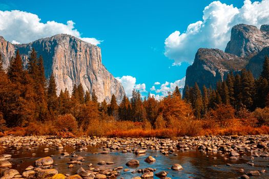 World famous rock climbing wall of El Capitan, Yosemite national park, California, usa