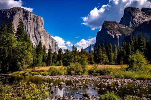 World famous rock climbing wall of El Capitan, Yosemite national park, California, usa