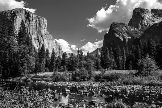 World famous rock climbing wall of El Capitan, Yosemite national park, California, usa