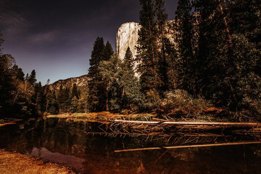 World famous rock climbing wall of El Capitan, Yosemite national park, California, usa