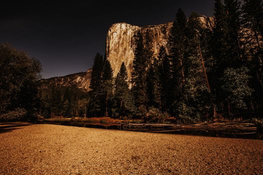 World famous rock climbing wall of El Capitan, Yosemite national park, California, usa