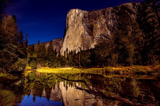 World famous rock climbing wall of El Capitan, Yosemite national park, California, usa