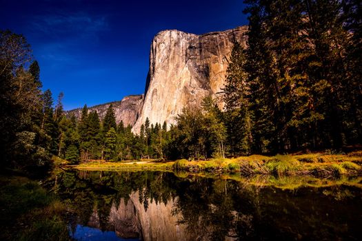 World famous rock climbing wall of El Capitan, Yosemite national park, California, usa