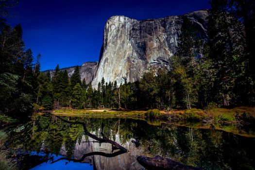 World famous rock climbing wall of El Capitan, Yosemite national park, California, usa