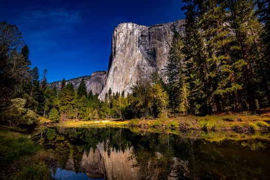 World famous rock climbing wall of El Capitan, Yosemite national park, California, usa