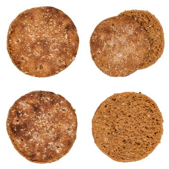 Slices of round rye bread isolated on a white background