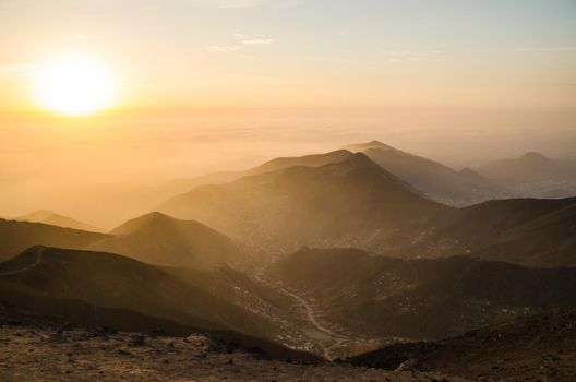 Beautiful sunset view from Apu Siqay, located in Villa Maria - Lima - Peru