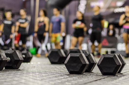 Sports dumbbells in modern sports club. Weight Training Equipment