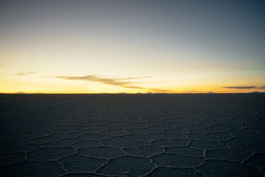 Salar de Uyuni, salt lake, is largest salt flat in the world, altiplano, Bolivia, South America, sunset