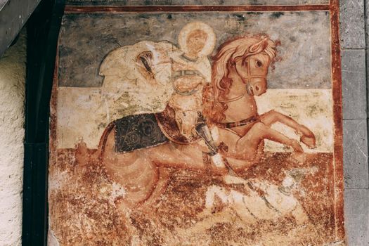 Byzantine icon of St. George in an Orthodox monastery. Montenegro. High quality photo