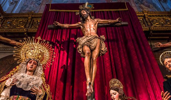 SEVILLE, ANDALUSIA, SPAIN, MAY, 25, 2017 : interiors  of  Santa maria Magdalena church, may 25, 2017, in Seville, andalusia, spain