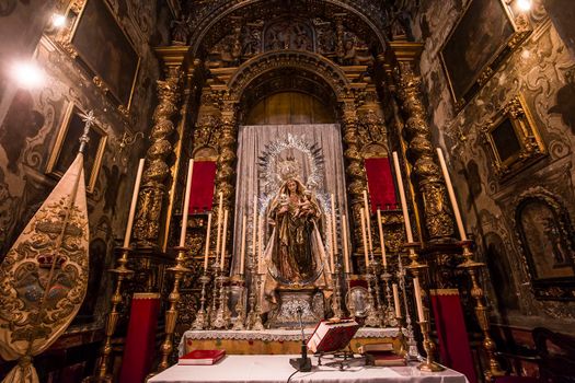 SEVILLE, ANDALUSIA, SPAIN, MAY, 25, 2017 : interiors  of  Santa maria Magdalena church, may 25, 2017, in Seville, andalusia, spain