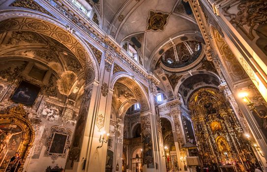 SEVILLE, ANDALUSIA, SPAIN, MAY, 25, 2017 : interiors  of  Santa maria Magdalena church, may 25, 2017, in Seville, andalusia, spain