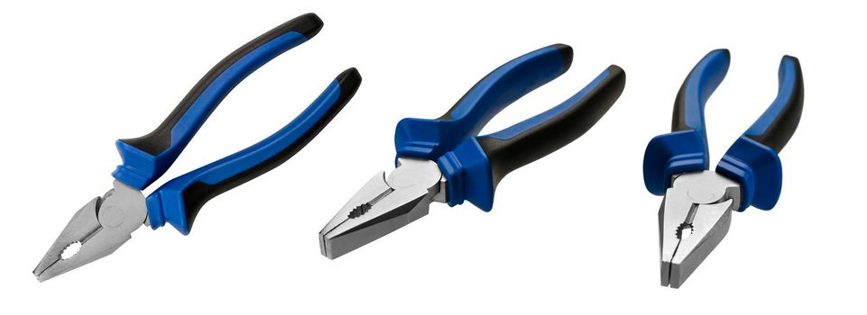 Pliers in different angles on a white background.