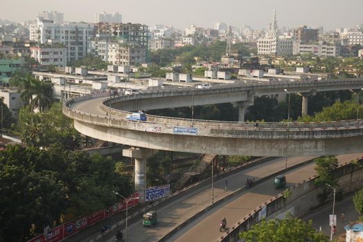 fly over and residential buildings in dhaka city in bangladesh.