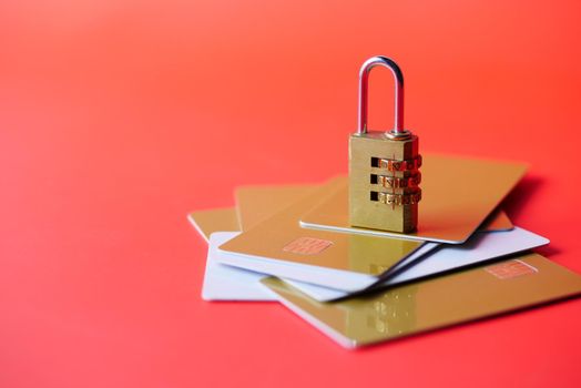 padlock on credit card, Internet data privacy information security concept.
