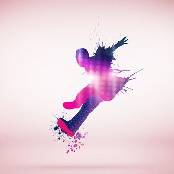 Colorful silhouette of dancing person on white background