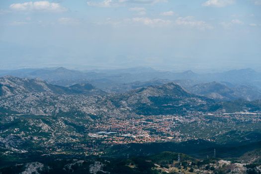 View from Mount Lovcen to the town of Cetinje in the valley. Montenegro. High quality photo