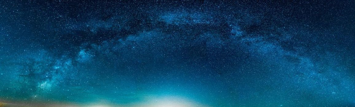 Amazing Panoramic Landscape view of Milky way over Night sky. High quality photo