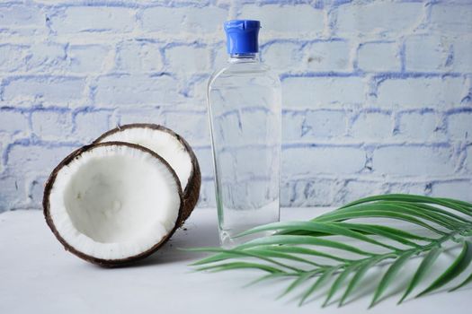slice of fresh coconut on a table cloth .