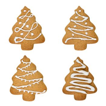 Gingerbread trees isolated on white background. Christmas cookie