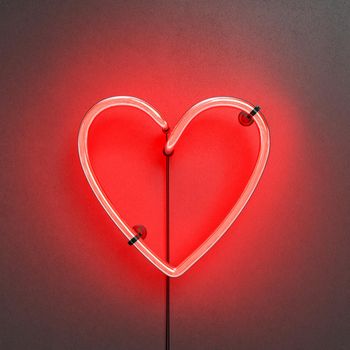 red neon lamp in the shape of a heart. minimal concept of valentine, love, greeting card and love. 3d rendering