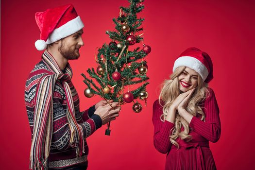 portrait of man and woman family holiday christmas decoration. High quality photo