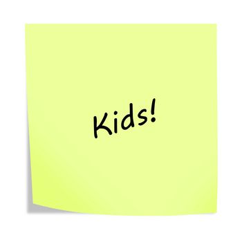 A Kids 3d illustration post note reminder on white with clipping path