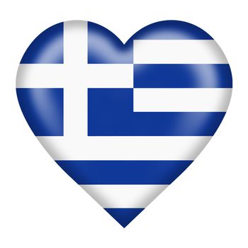 A Greece flag heart button isolated on white with clipping path 3d illustration