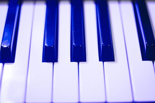 Keyboard part of a piano. No people