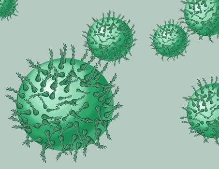 Corona virus illustration, green corona close-up